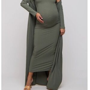 Olive Green Maternity Dress with Cardigan
